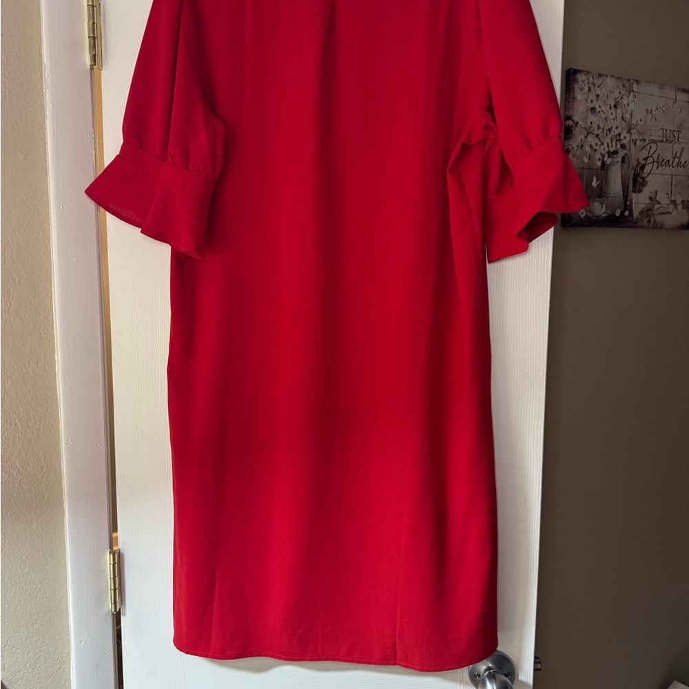 Red Flounce Sleeve Mini Dress Size L - Picture 3 of 9
